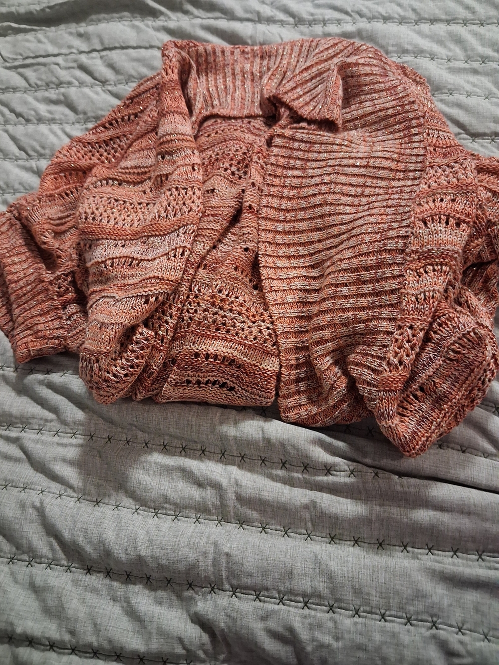 Christopher & Banks Open-Knit Coral Sweater Cardigan